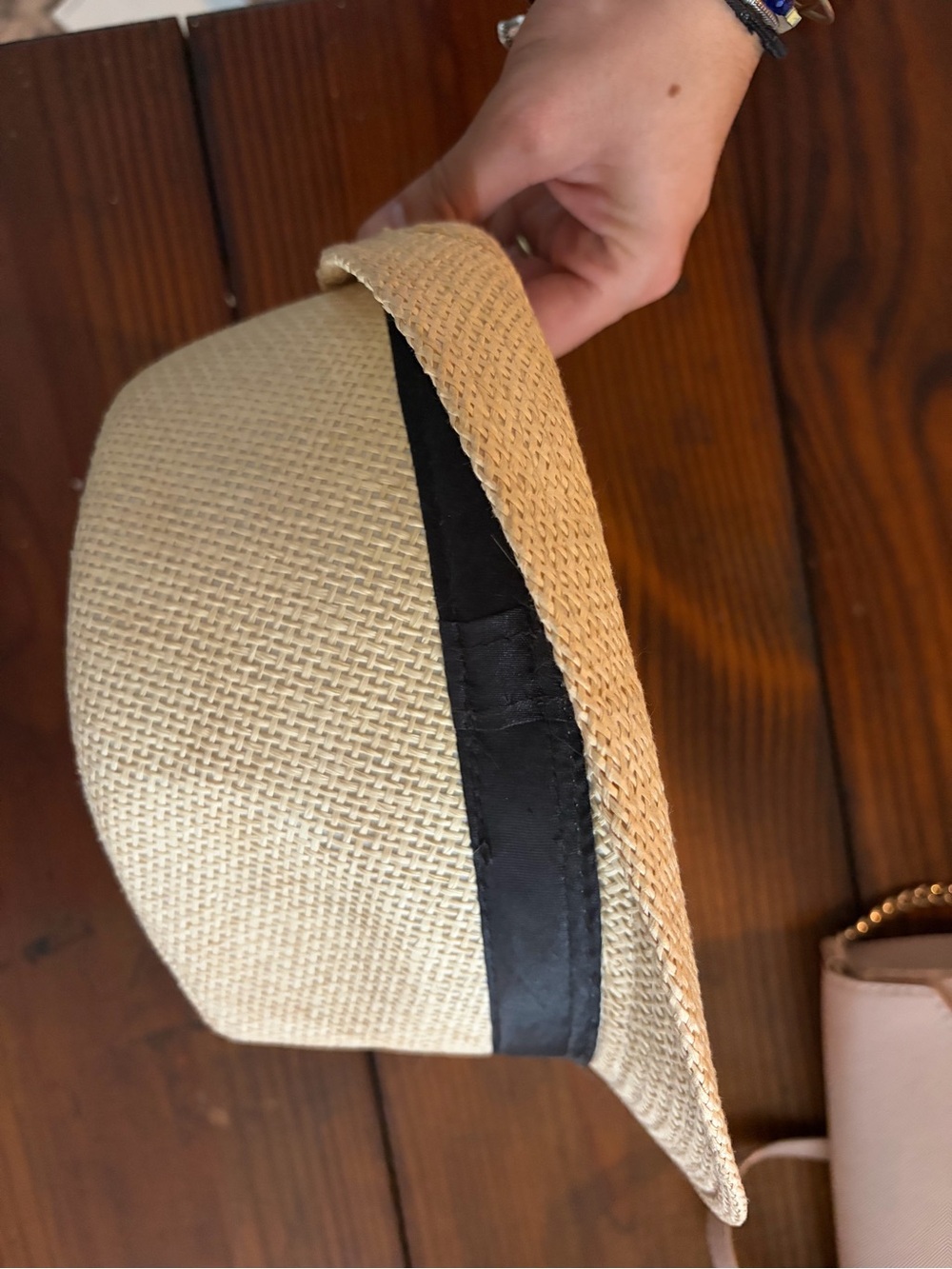 Source Unknown Cream Straw Sun Hat with Black Band